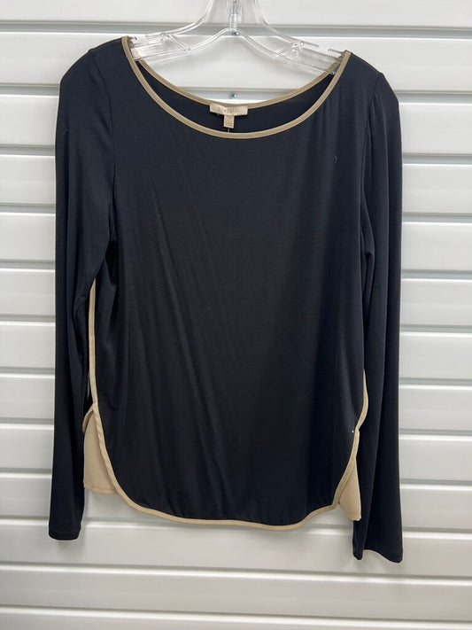 Bordeaux Black Tan Piped Long Sleeve Top M