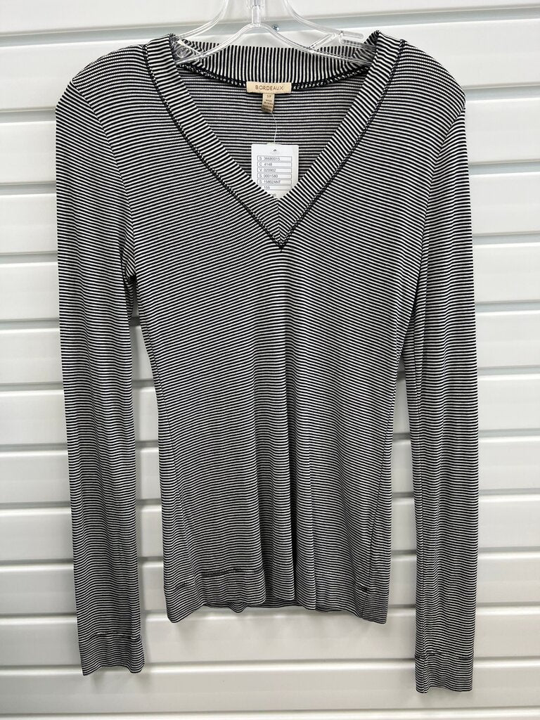 Bordeaux Black and White Striped Long Sleeve Top NWT