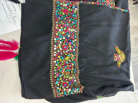 Black Embroidered Scarf/Wrap with Colorful Beading