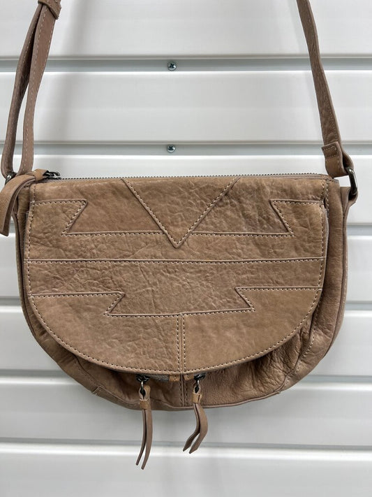 Lucky Brand Taupe Washed Leather Geometric Saddle Crossbody Bag