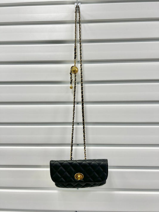 Black Quilted Adjustable Chain Belt Bag