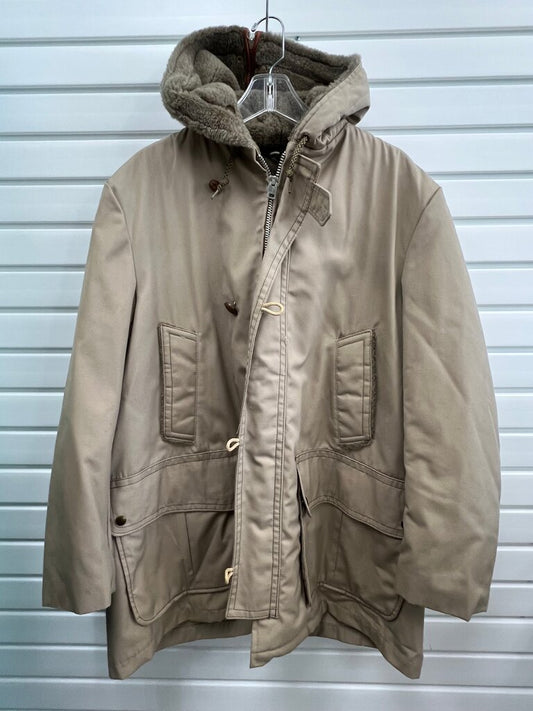Vintage 70s Barry-Dolan New York Khaki Hooded Parka Pile Sherpa Lined Toggle Coat