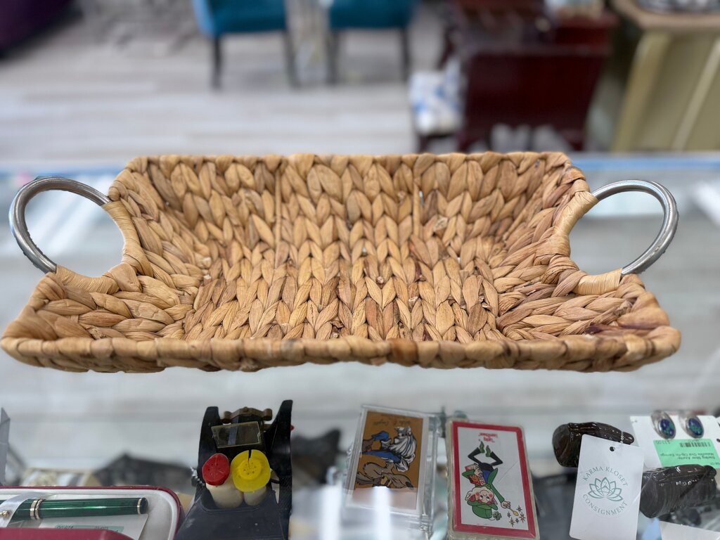 Woven Serving Tray with Metal Handles