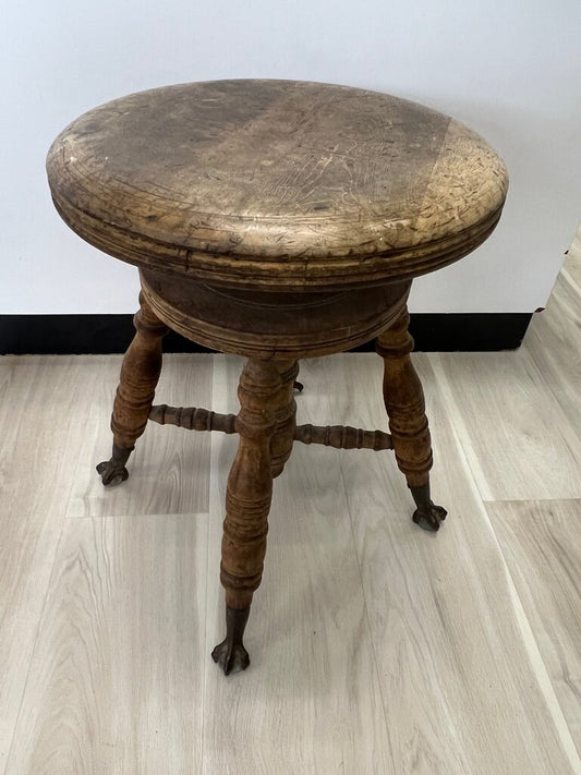 Antique Oak Swivel Piano Stool Claw Feet As-Is