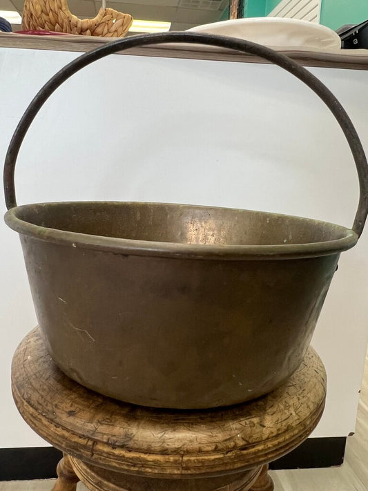 Antique Spun Brass Kettle Iron Bail Handle