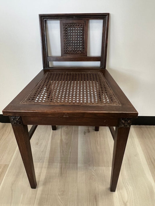 Vintage Cane Seat Vanity Boudoir Chair Louis XVI Style Carved Rosettes