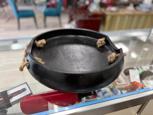 Round Black Serving Tray with Handles