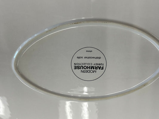 Large White Ceramic Oval Turkey Serving Platter 21" Beaded Edge Farmhouse