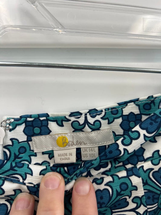 Boden Blue Teal Tile Print Pencil Skirt US 10 Long