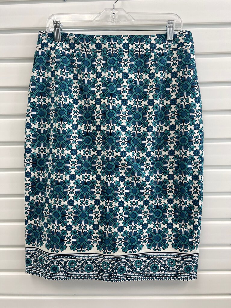 Boden Blue Teal Tile Print Pencil Skirt US 10 Long