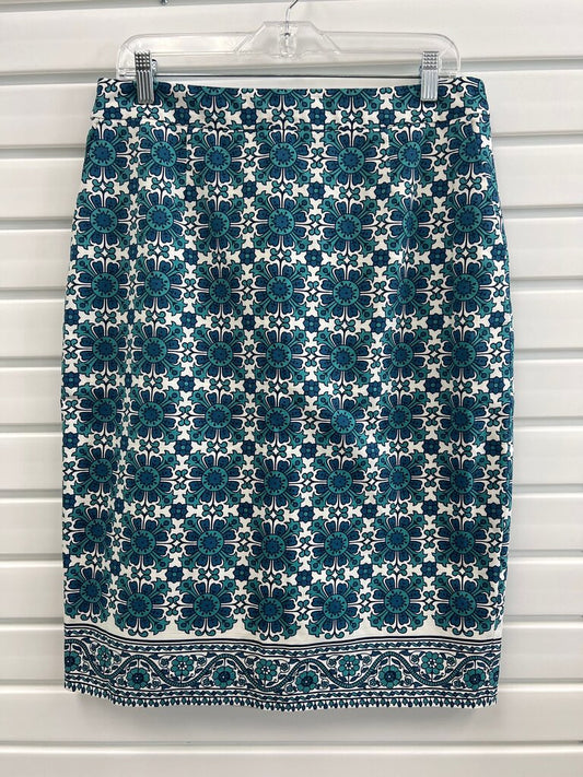 Boden Blue Teal Tile Print Pencil Skirt US 10 Long