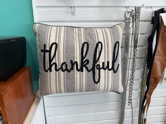 Thankful Striped Embroidered Throw Pillow
