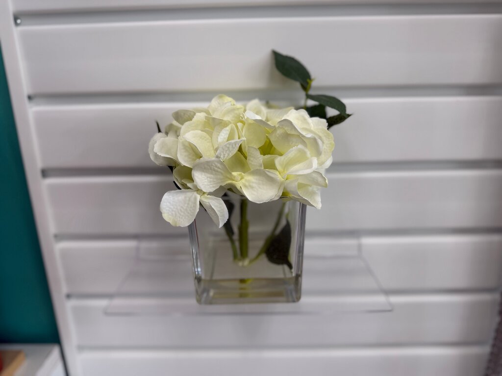 Artificial White Flowers in Glass Vase