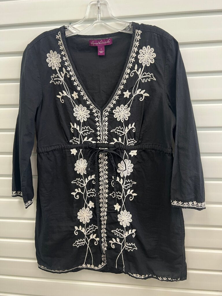 Gloria Vanderbilt Black Embroidered Tunic