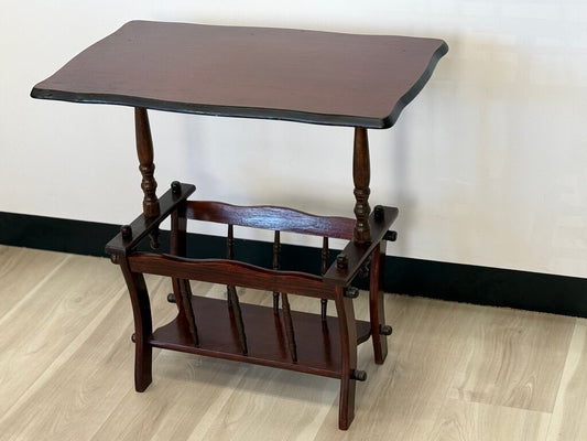 Antique Wooden Side Table with Magazine Holder