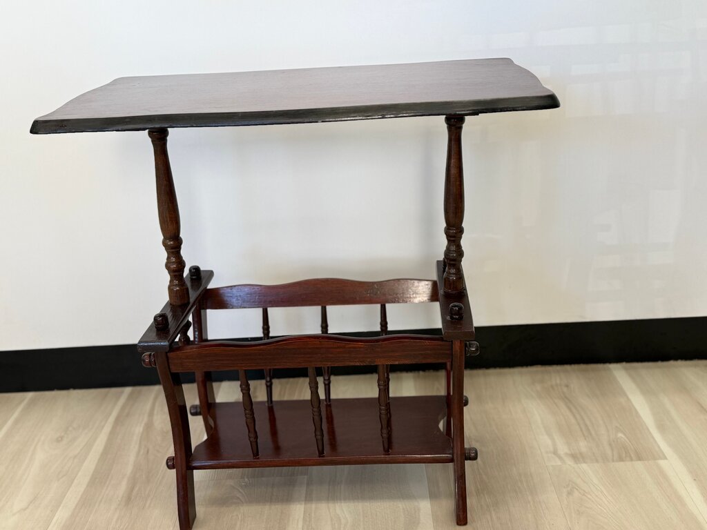Antique Wooden Side Table with Magazine Holder
