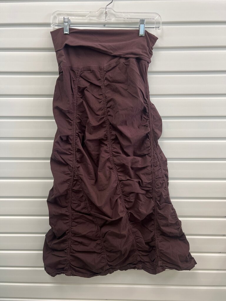 CVI Wearables Brown Double Shirred Panel Ruched Midi Skirt Size S Fold-Over Waist Boho Lagenlook Convertible Tube Dress
