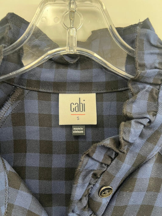 Cabi Aberdeen Navy Check Ruffle Blouse S