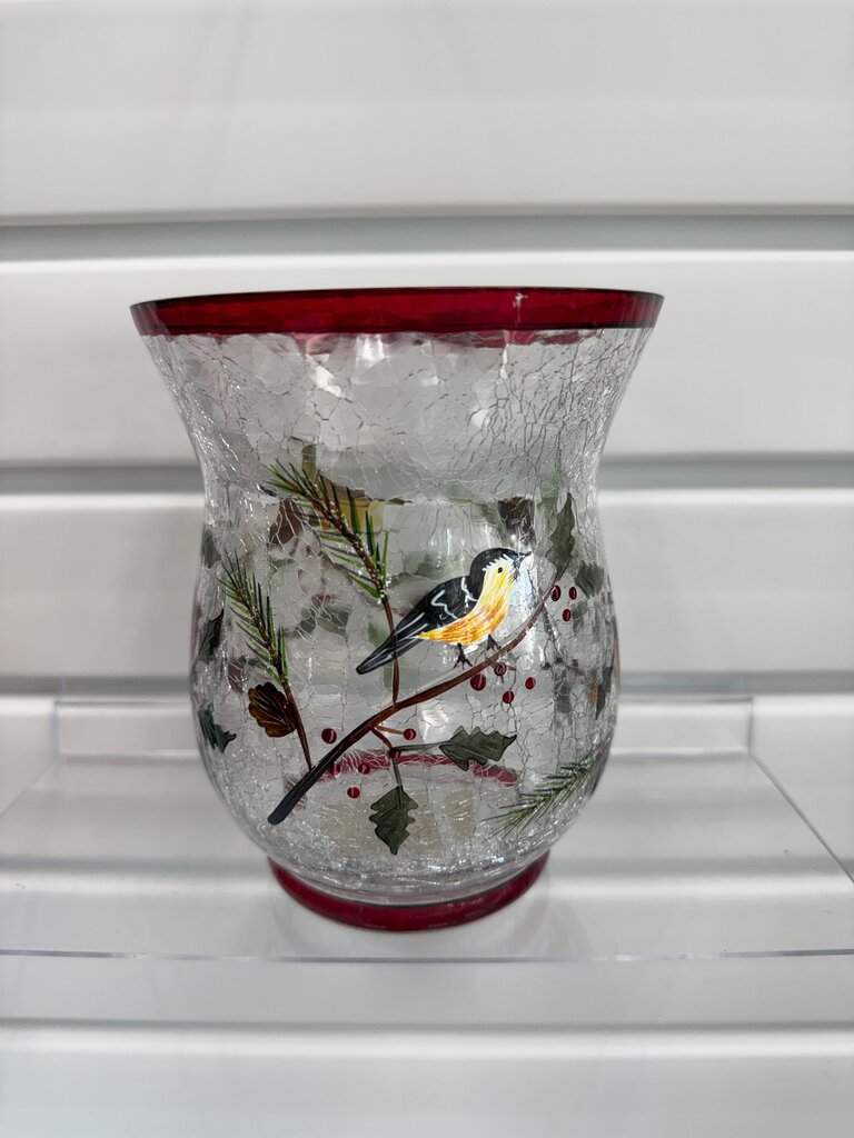Crackled Glass Vase with Bird Design