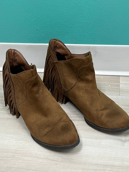 Cognac Faux Suede Fringe Ankle Booties 9