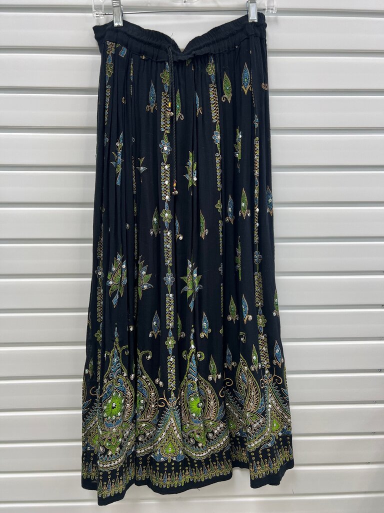 Black Sequin Paisley Boho Maxi Skirt One Size