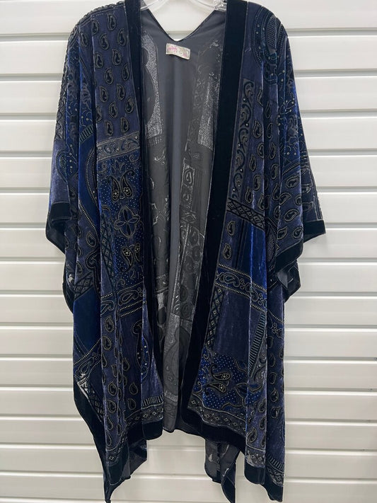Free People Navy Velvet Burnout Patchwork Kimono OS