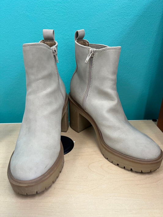 Beige Chunky Heeled Ankle Boots