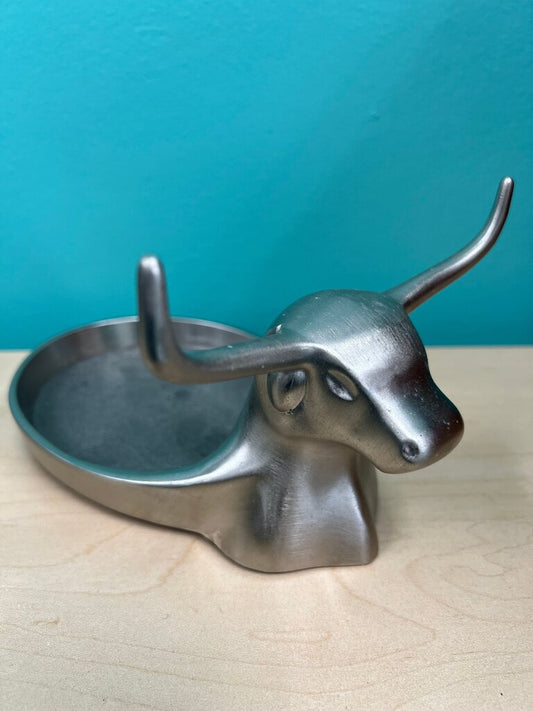 RedEnvelope Silver Longhorn Steer Ring Holder Catchall Dish
