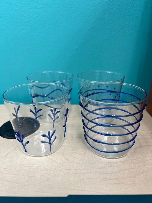 Mariposa Hand Blown Cobalt Trail Tumblers, Set of 4