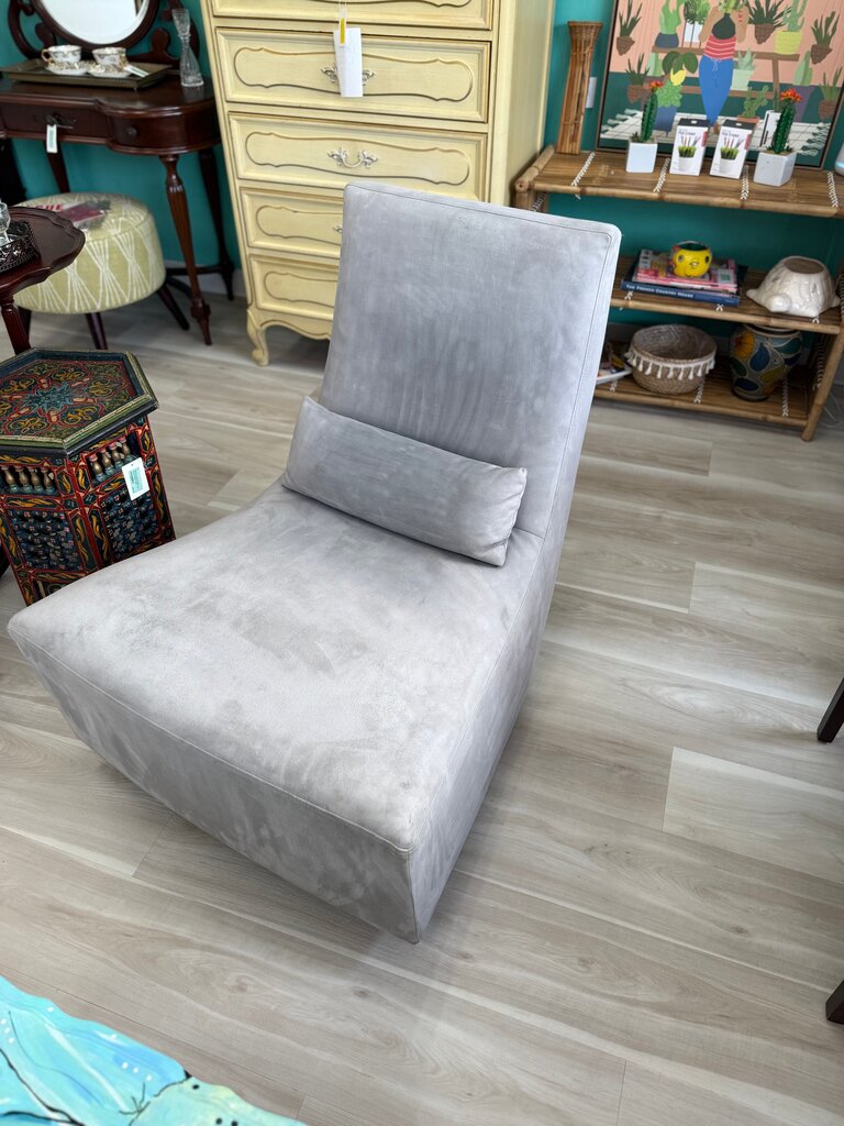 Ligne Roset Gray Modern Lounge Chair with Lumbar Cushion
