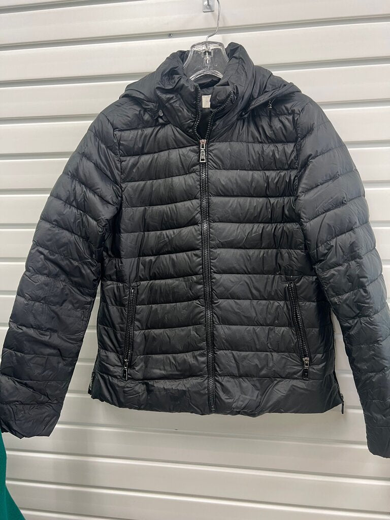 T Tahari Black Hooded Quilted Puffer Jacket