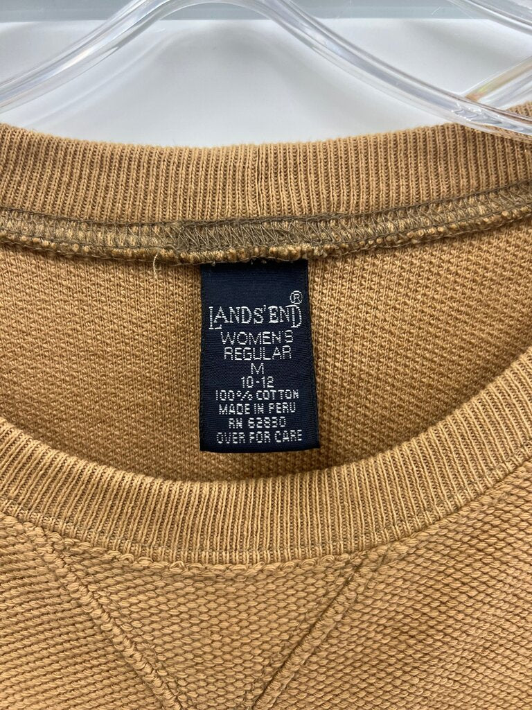 Lands’ End Camel Textured Cotton Crewneck Sweatshirt