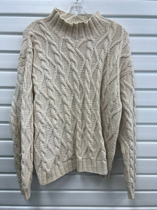 Monterey Bay Cream Ivory Chunky Cable Knit Mock Neck Sweater – Fisherman Style Pullover, Cozy Textured Knit – Size M