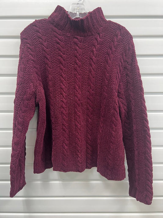Vintage Lands’ End Burgundy Chenille Cable Knit Mock Neck Sweater – Wine Red Velvety Soft Pullover