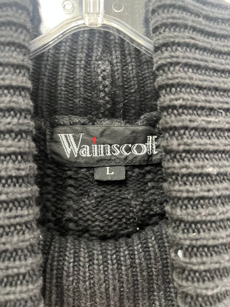 Vintage 90s Wainscott Black Cable Knit Turtleneck Sweater – Fisherman Style Pullover, Classic Chunky Knit – Women’s L