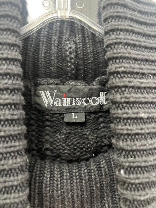 Vintage 90s Wainscott Black Cable Knit Turtleneck Sweater – Fisherman Style Pullover, Classic Chunky Knit – Women’s L