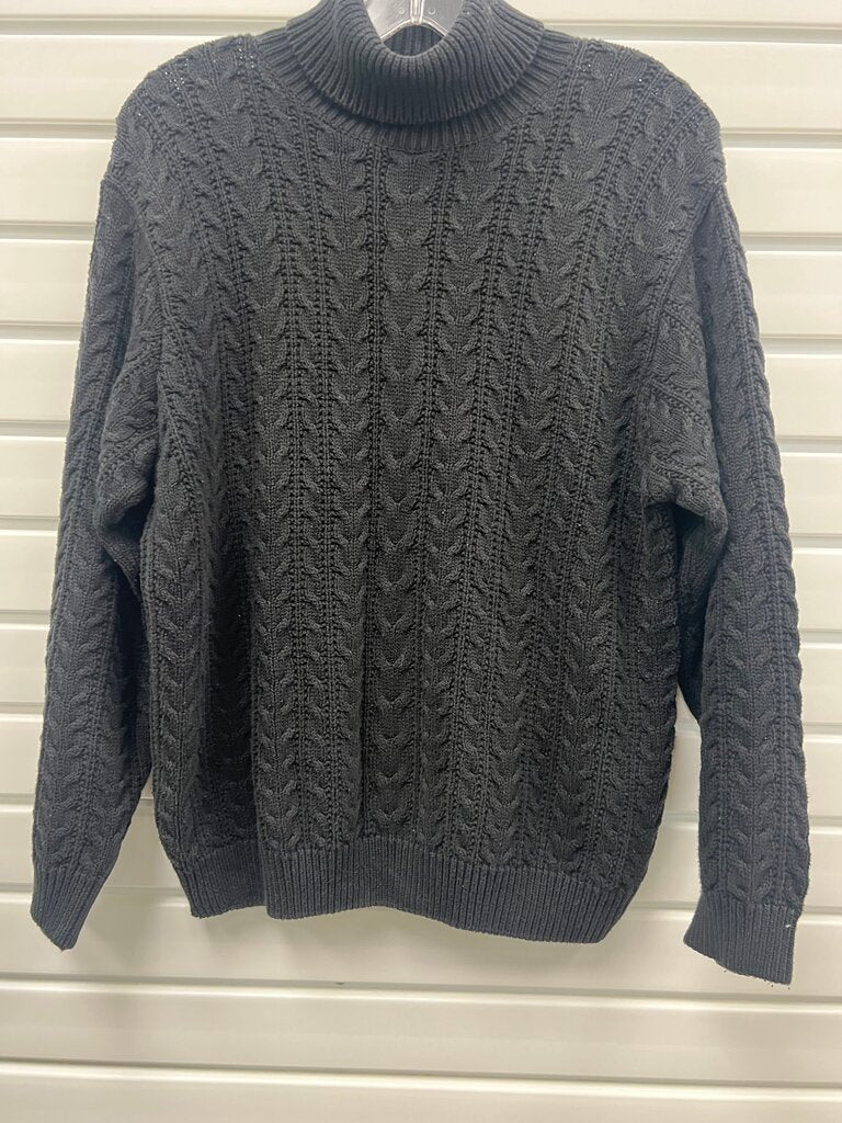 Vintage 90s Wainscott Black Cable Knit Turtleneck Sweater – Fisherman Style Pullover, Classic Chunky Knit – Women’s L