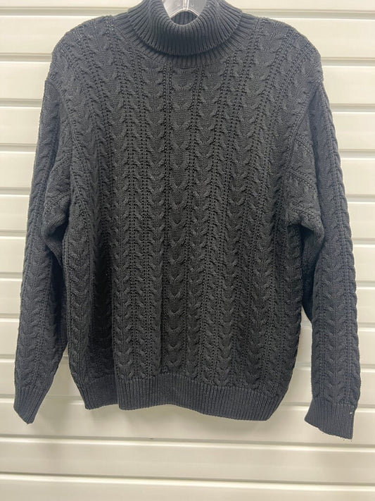 Vintage 90s Wainscott Black Cable Knit Turtleneck Sweater – Fisherman Style Pullover, Classic Chunky Knit – Women’s L