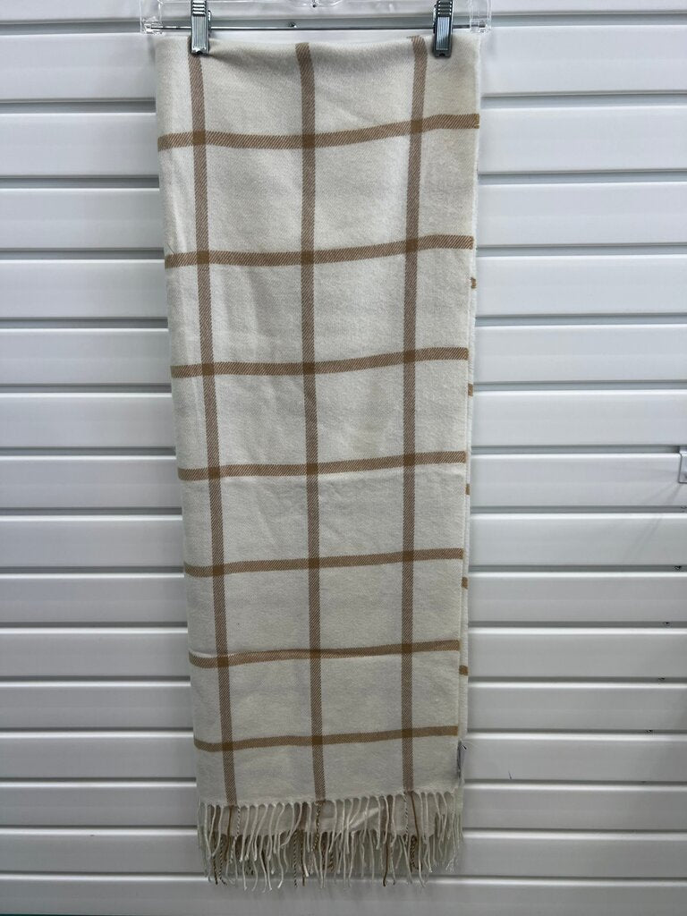 Mark & Graham Ivory Camel Windowpane Plaid Fringe Wrap/Throw
