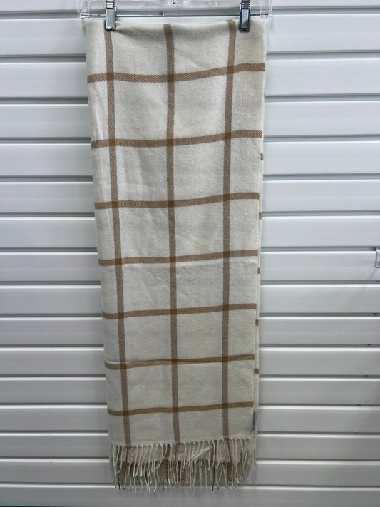 Mark & Graham Ivory Camel Windowpane Plaid Fringe Wrap/Throw