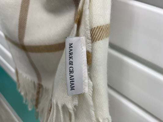 Mark & Graham Ivory Camel Windowpane Plaid Fringe Wrap/Throw
