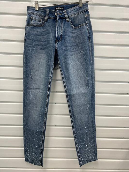 Vocal Rhinestone Embellished Skinny Jeans Raw Hem Size M