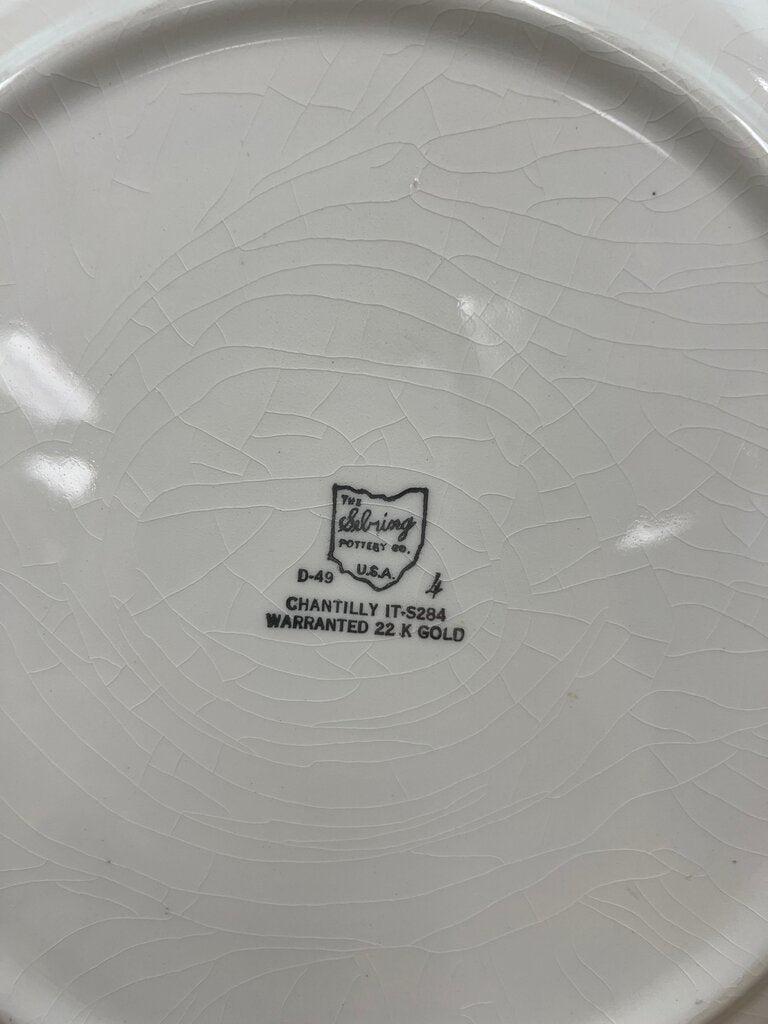 Sebring Pottery Chantilly Colonial Couple 22K Gold Cake Plate