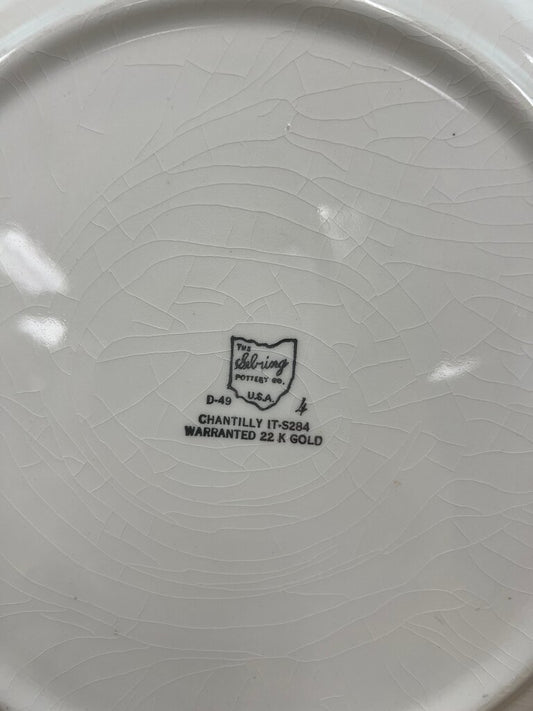 Sebring Pottery Chantilly Colonial Couple 22K Gold Cake Plate