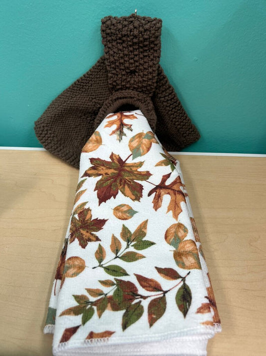 Hand Knit Fall-Themed Kitchen Towel Set NEW