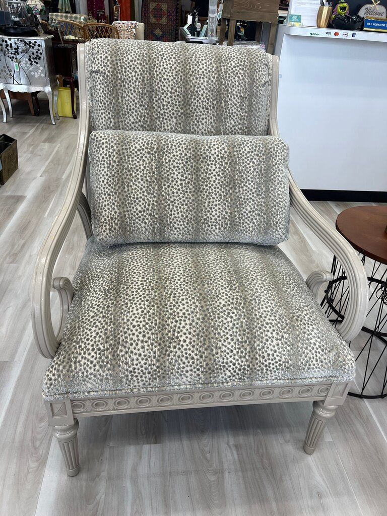 Vintage Upholstered Armchair w/Gray Spotted Cut Velvet Upholstery