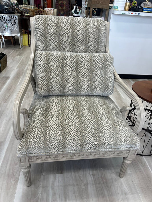 Vintage Upholstered Armchair w/Gray Spotted Cut Velvet Upholstery