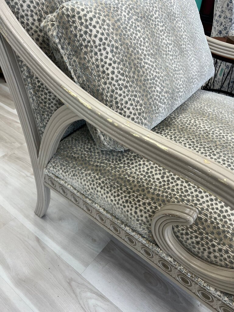 Vintage Upholstered Armchair w/Gray Spotted Cut Velvet Upholstery