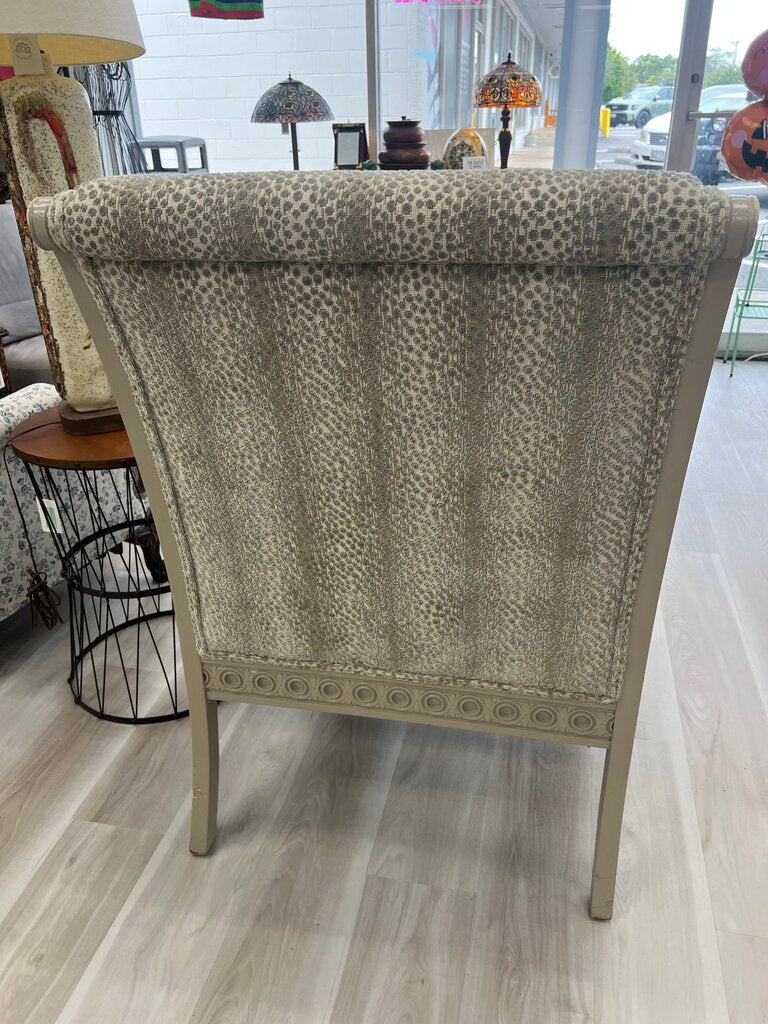 Vintage Upholstered Armchair w/Gray Spotted Cut Velvet Upholstery