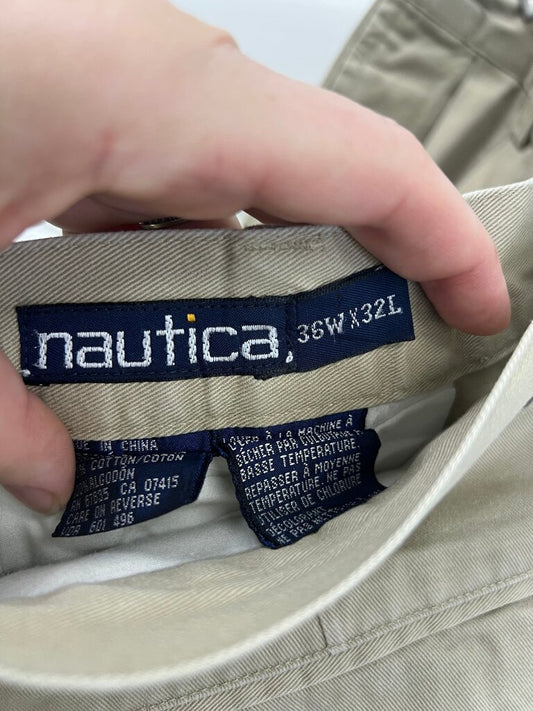 Vintage Nautica Mens Pleated Cuffed Khaki Chino Pants 36x32
